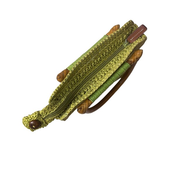 Fossil Straw Mini Satchel Bag Purse Green Double Handle Wood bv - Picture 3 of 7